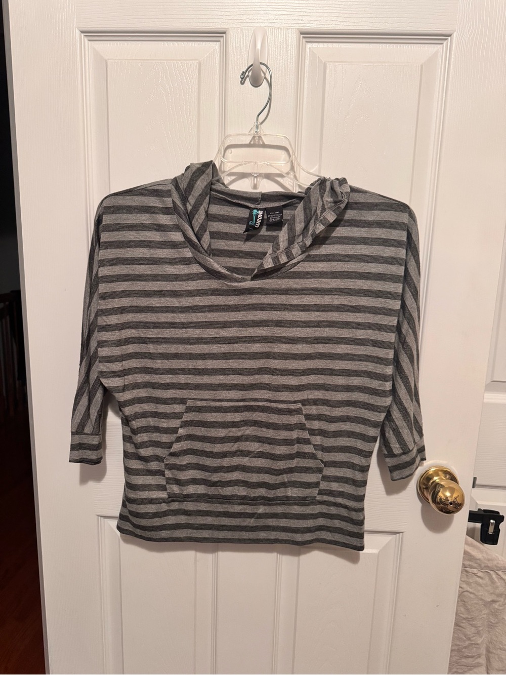 Weavers Gray Striped Hooded Dolman Sweatshirt